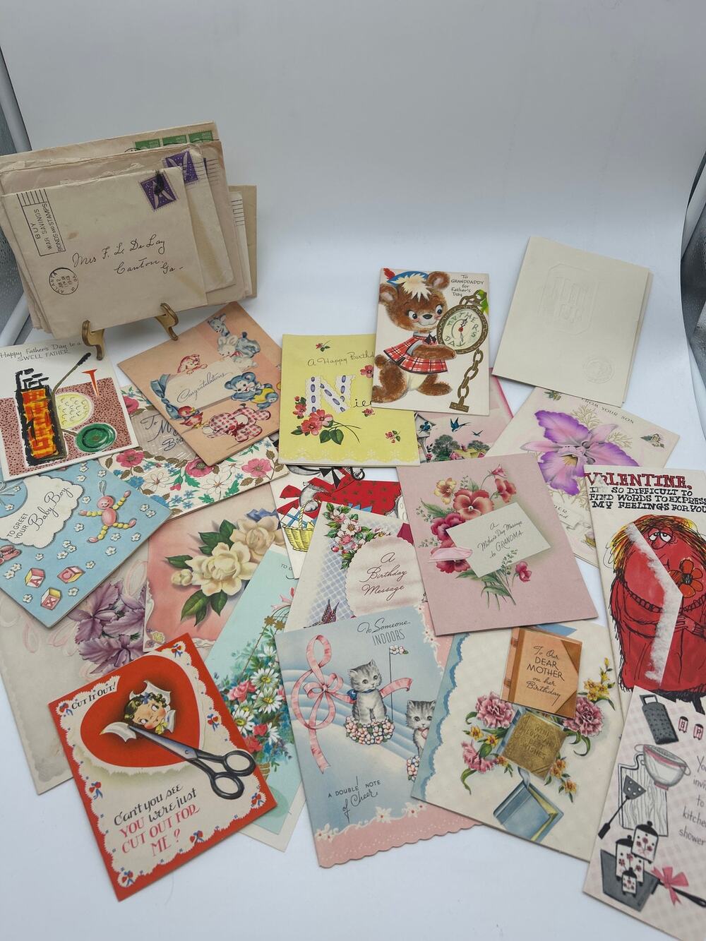 Vintage Greeting Cards Lot of 20 w/ Envelopes Stamps Used Signed Ephemera Art